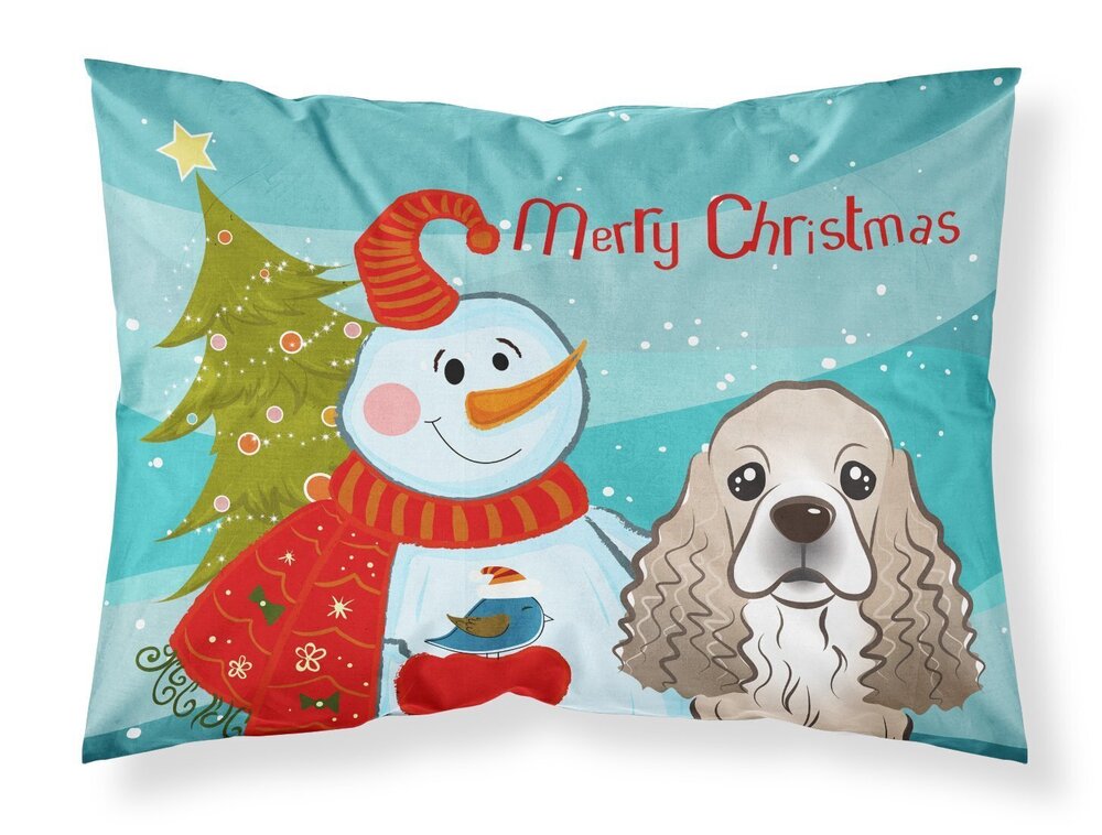 3748 BB1836PILLOWCASE Snowman with Cocker Spaniel Fabric Standard